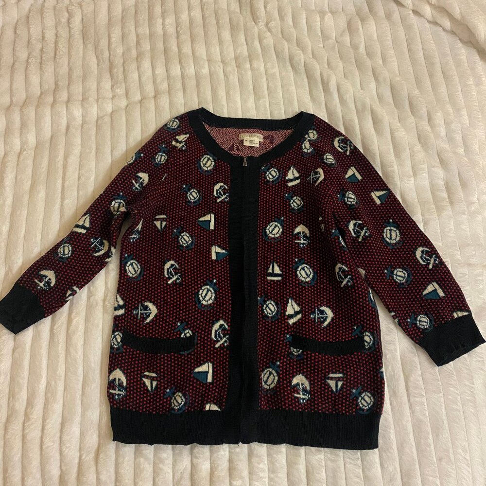🛥️ Adorable Nautical Style Zip-up 3/4 Length Sleeve Vintage Cooperative Sweater